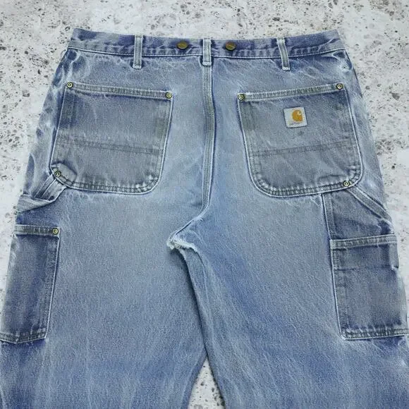 Vintage Carhartt B07 DNM Faded Blue Jeans Denim Double Knee Pants 32x30 - Picture 6 of 12